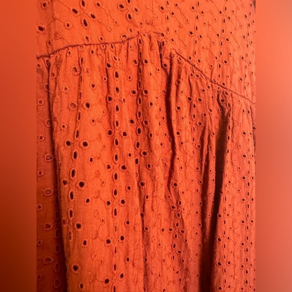 Knox Rose Burnt Orange Eyelet Flutter Sleeve V-Neck Dress Size XS - Picture 17 of 17